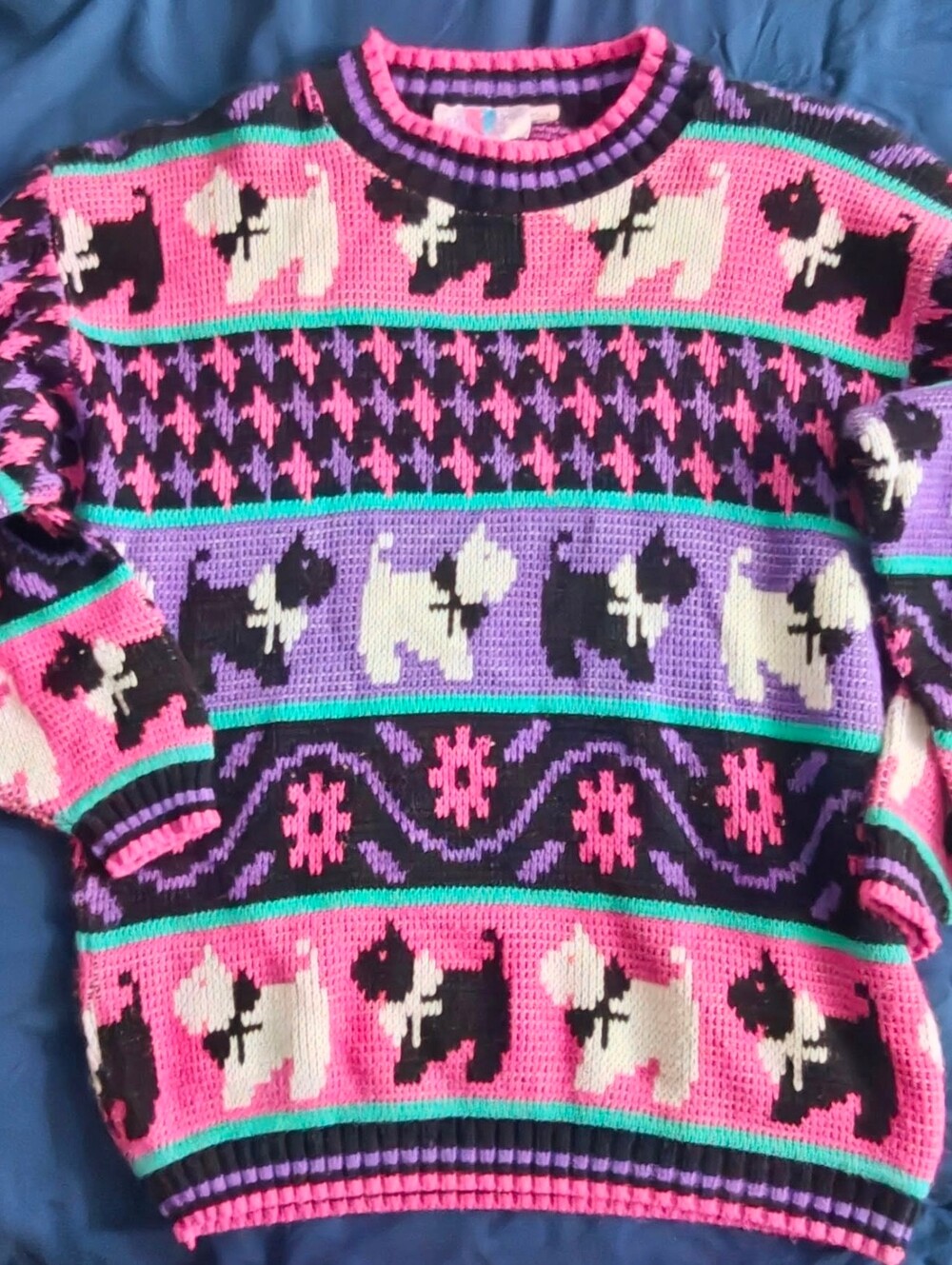 Vintage Girls Scottie Dog Print pink & Purple Sweater By HEARTWORKS